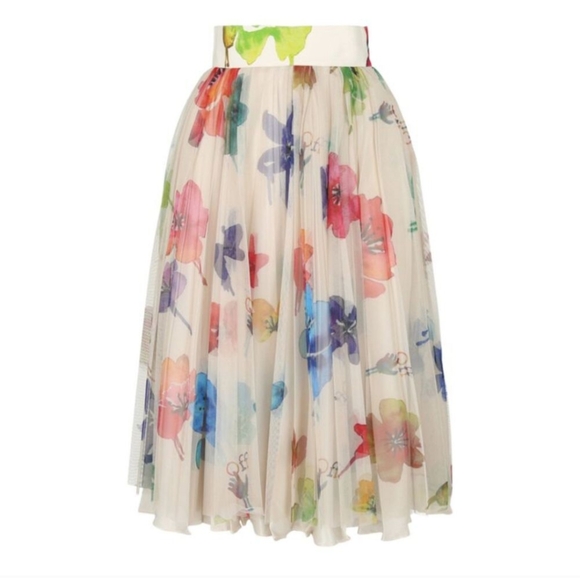 19. NWT OFF-WHITE FLORAL PLEATED SKIRT IT 42 / US MEDIUM/ 6 - Picture 3 of 16